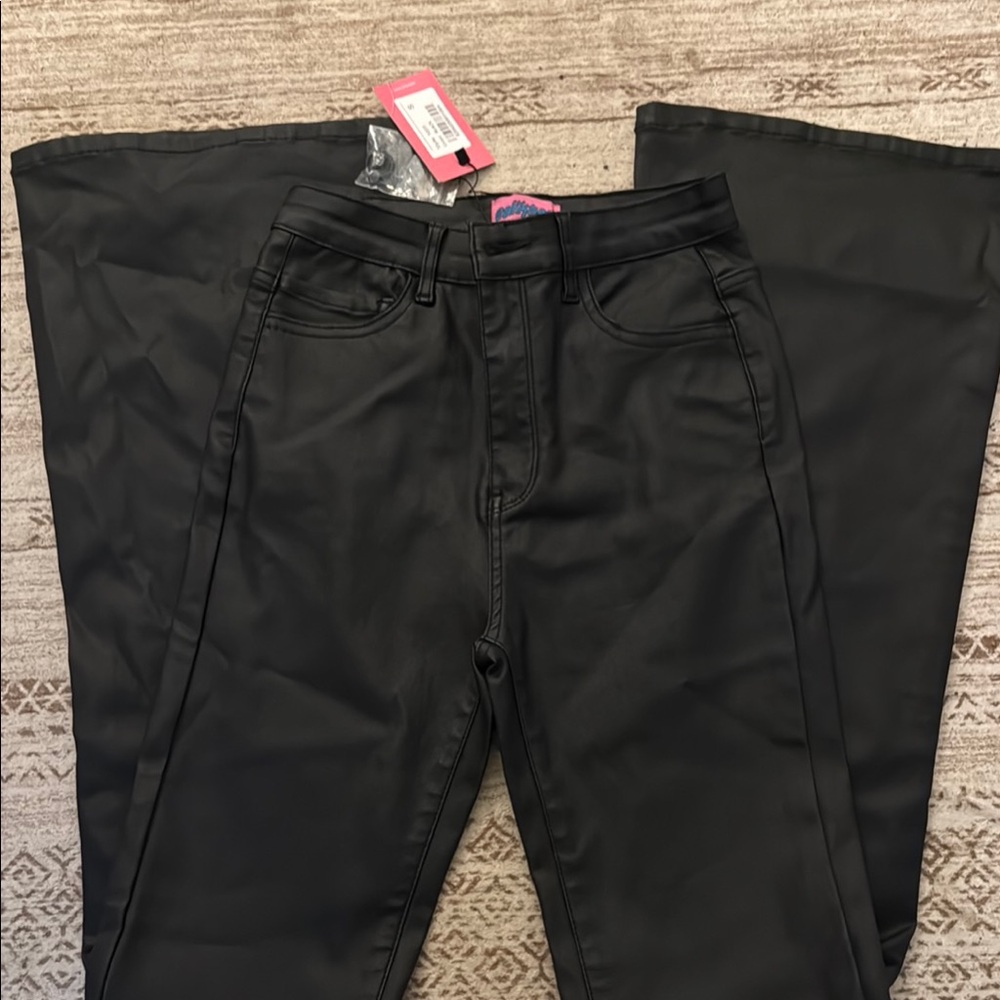Edikted Black Faux Leather Pants (Small)